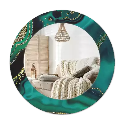 Oglindă cu decor rotundă Marmură smarald