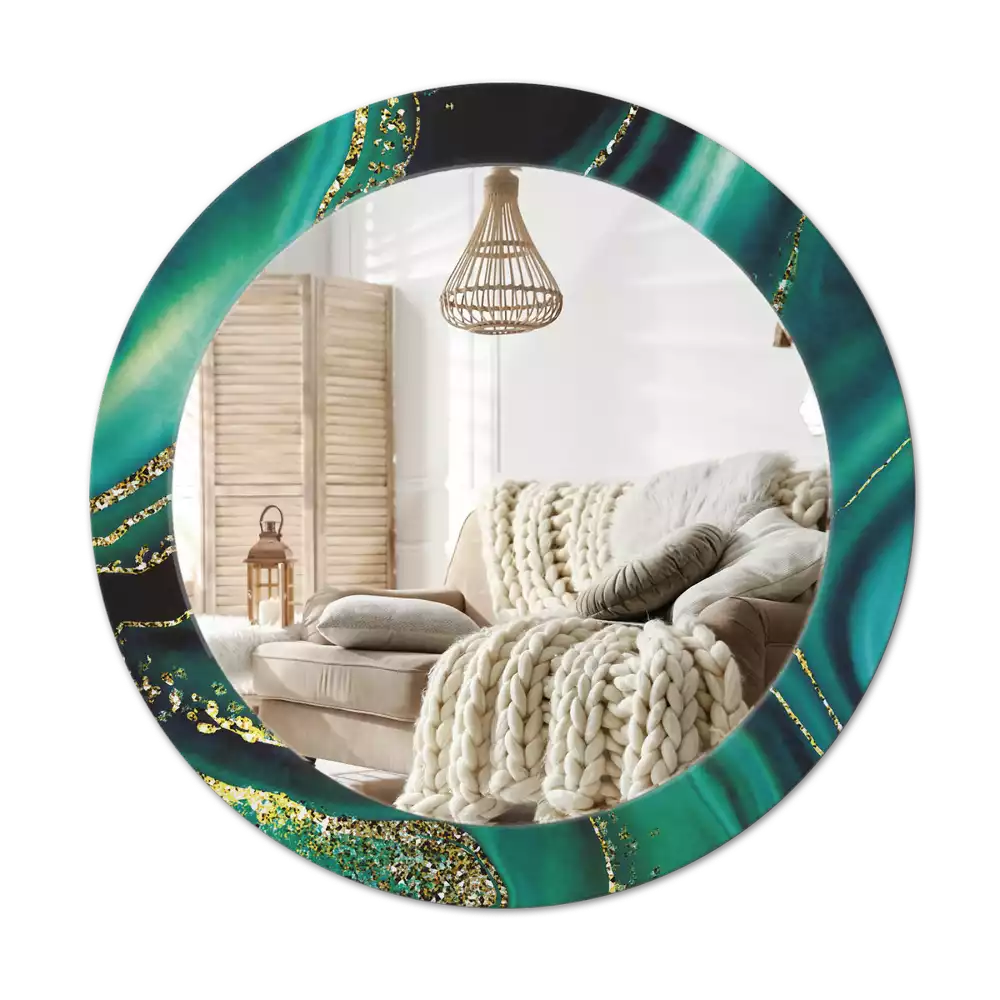 Oglindă cu decor rotundă Marmură smarald