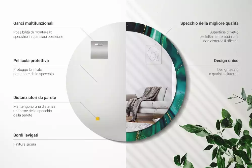 Oglindă cu decor rotundă Marmură smarald