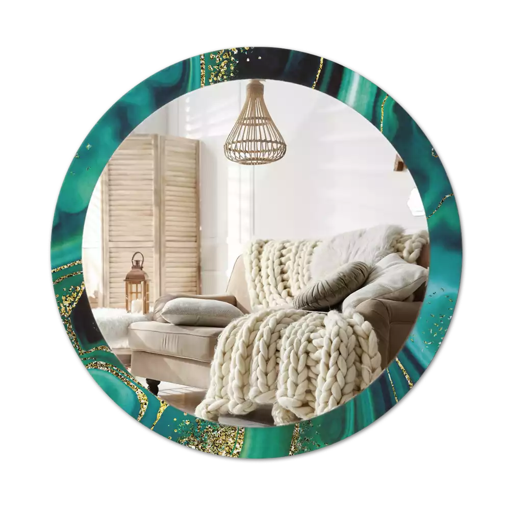 Oglindă cu decor rotundă Marmură smarald