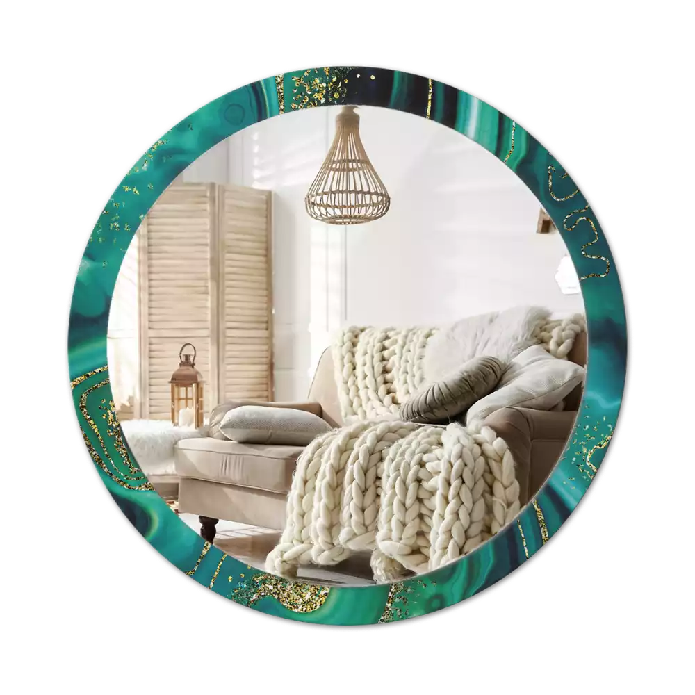 Oglindă cu decor rotundă Marmură smarald