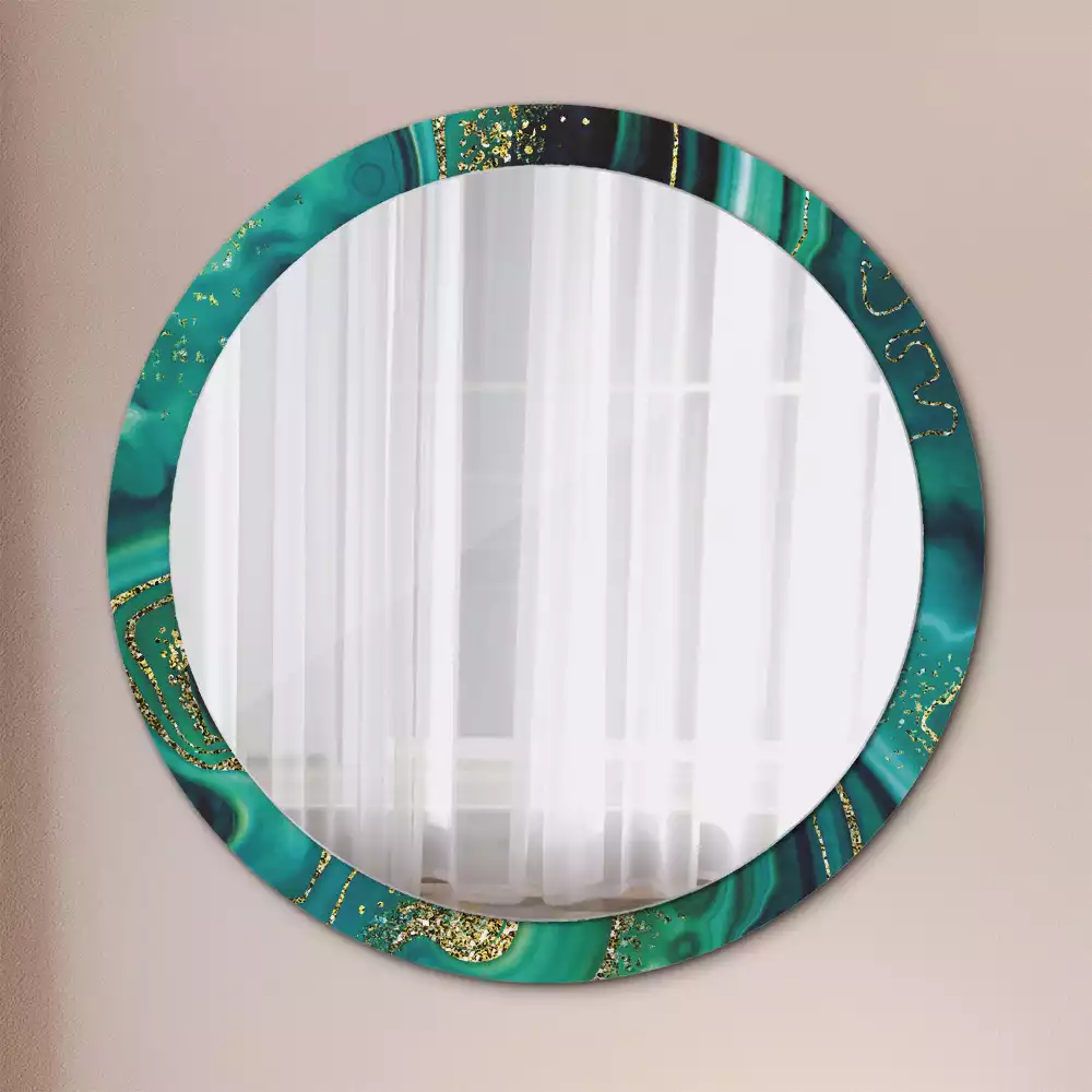 Oglindă cu decor rotundă Marmură smarald