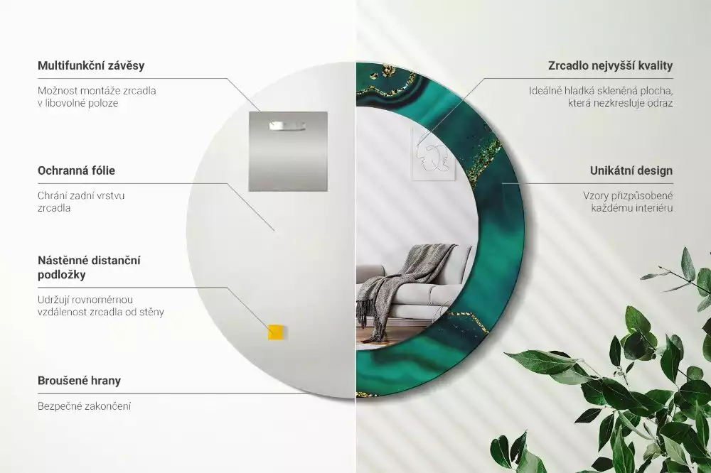 Oglindă cu decor rotundă Marmură smarald