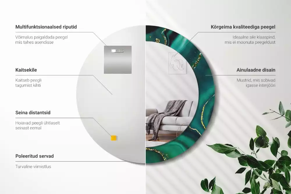 Oglindă cu decor rotundă Marmură smarald