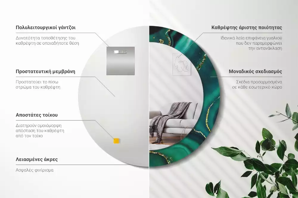 Oglindă cu decor rotundă Marmură smarald