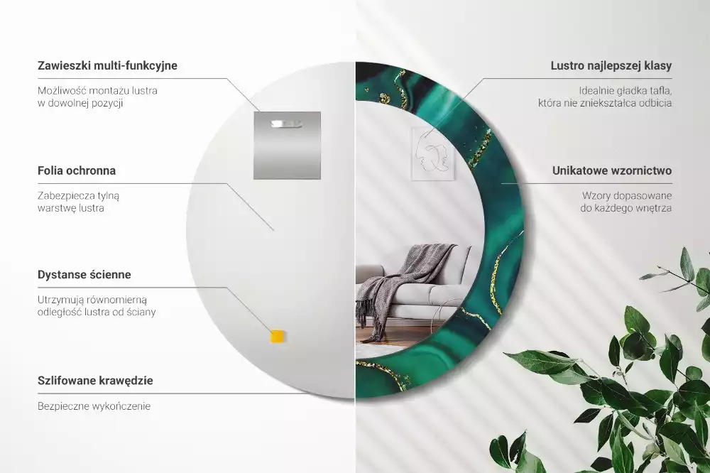 Oglindă cu decor rotundă Marmură smarald