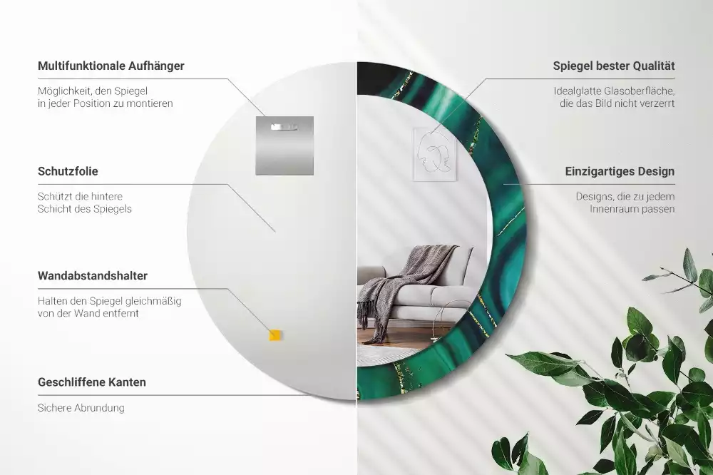 Oglindă cu decor rotundă Marmură smarald