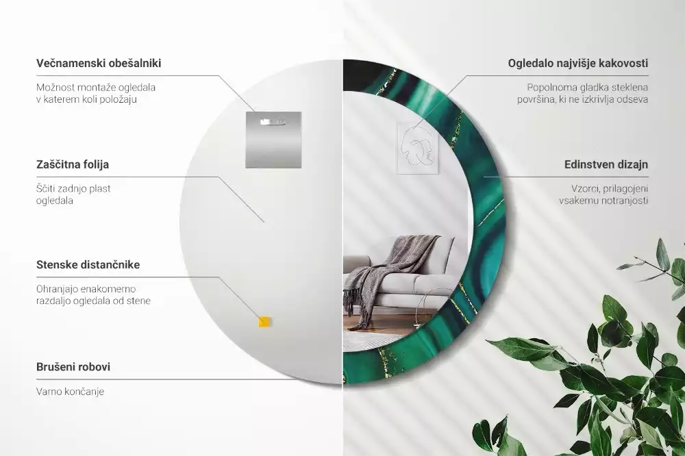 Oglindă cu decor rotundă Marmură smarald