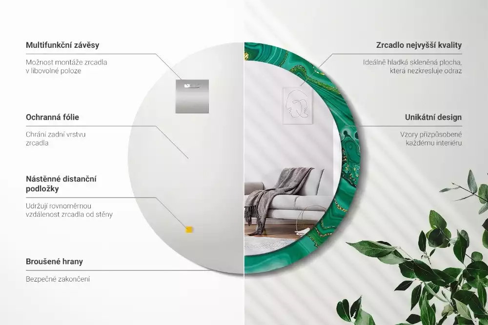 Oglindă rotundă imprimată Marmură agat