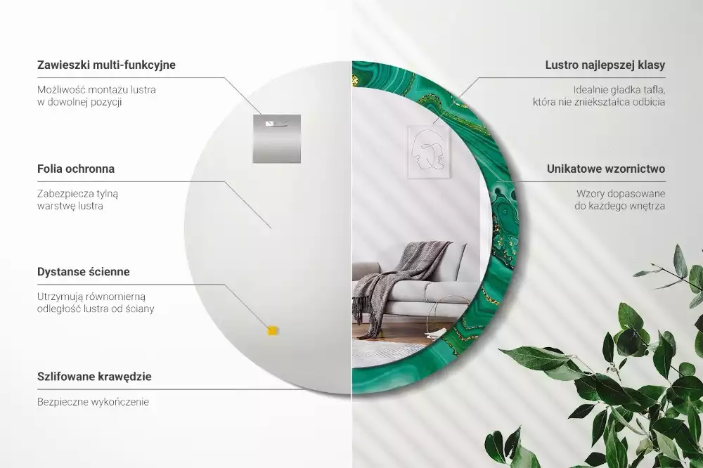 Oglindă rotundă imprimată Marmură agat