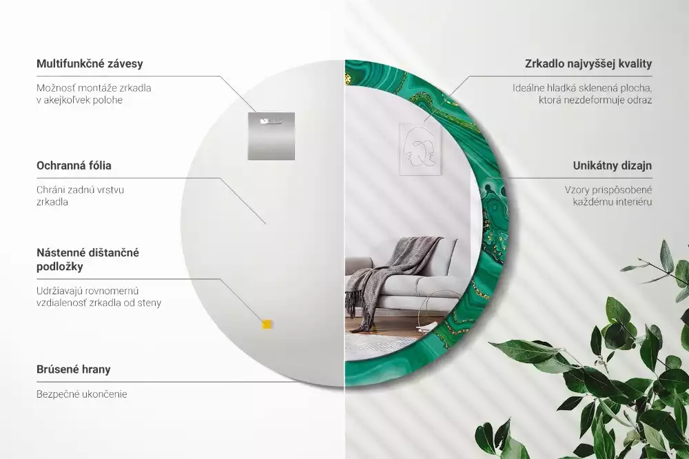 Oglindă rotundă imprimată Marmură agat