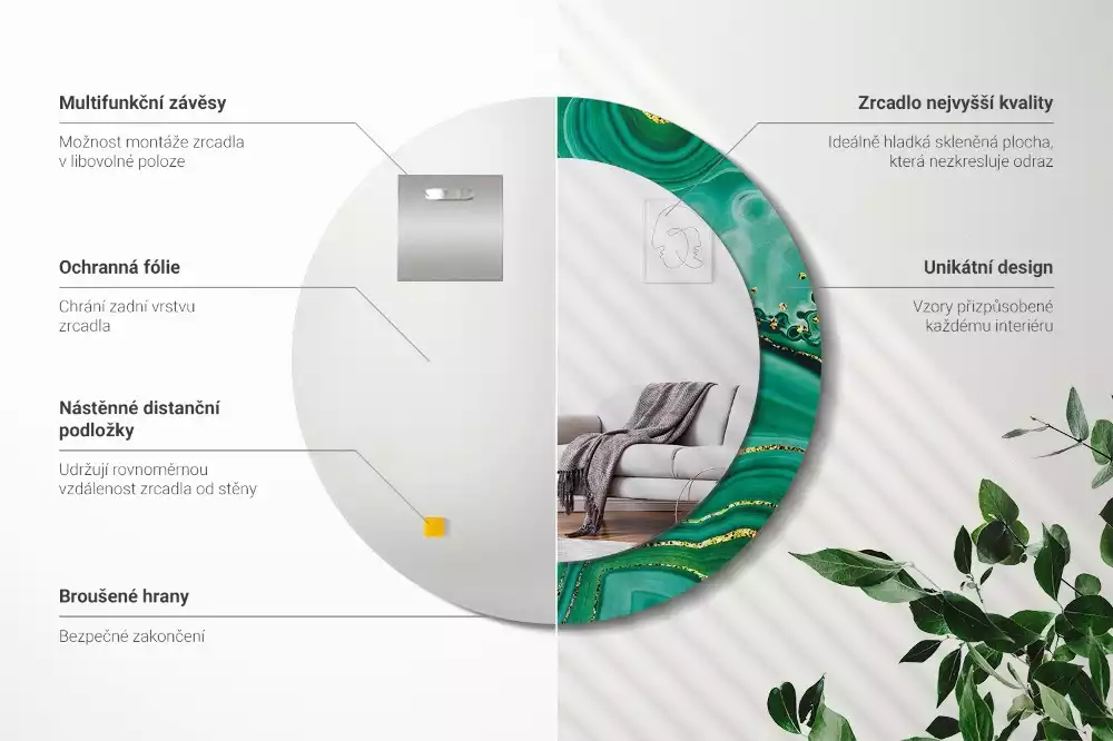 Oglindă rotundă imprimată Marmură agat