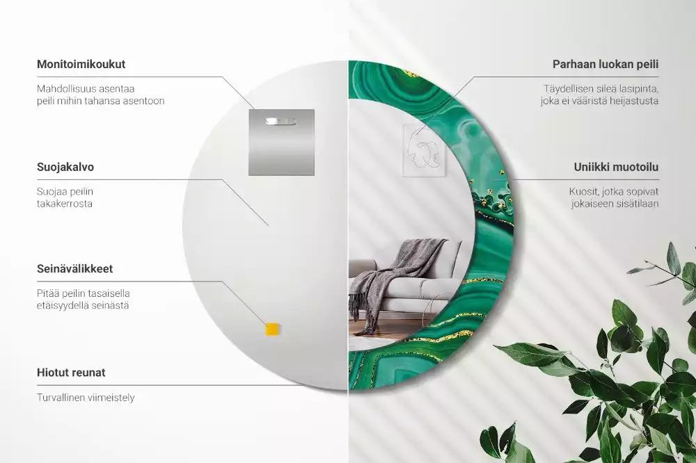 Oglindă rotundă imprimată Marmură agat