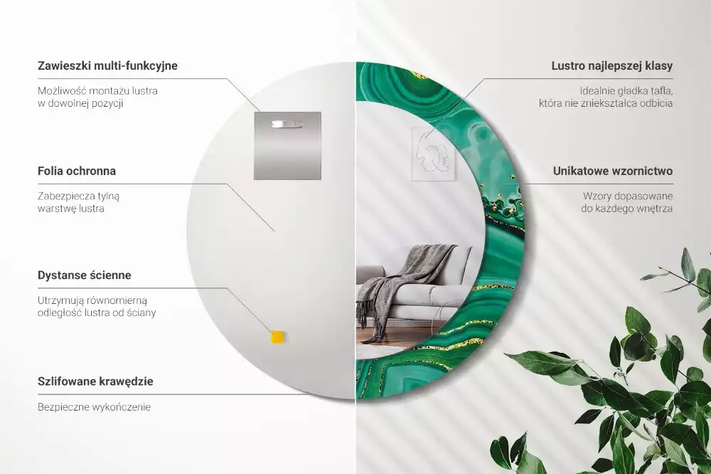 Oglindă rotundă imprimată Marmură agat