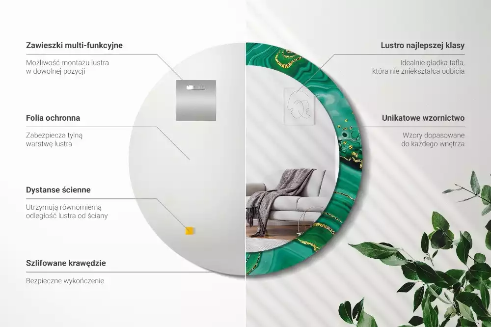 Oglindă rotundă imprimată Marmură agat