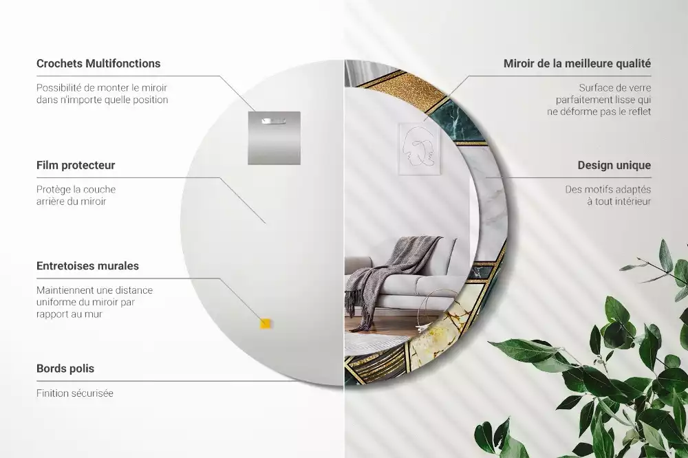 Oglindă rotundă ramă cu imprimeu Stil marmură