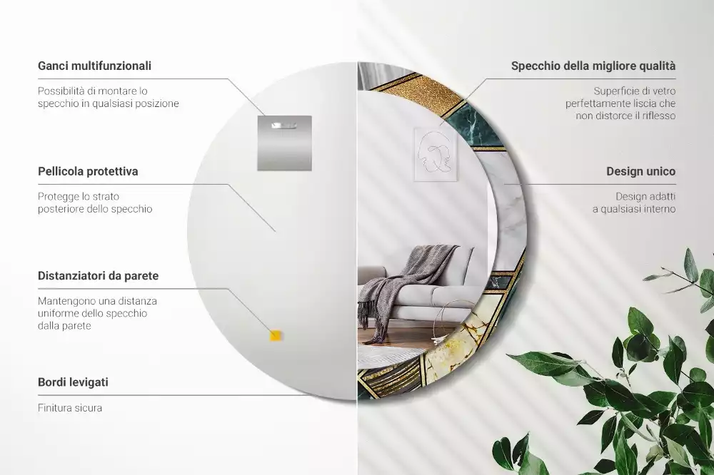 Oglindă rotundă ramă cu imprimeu Stil marmură