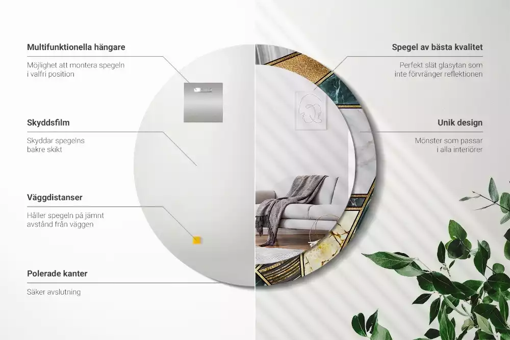 Oglindă rotundă ramă cu imprimeu Stil marmură