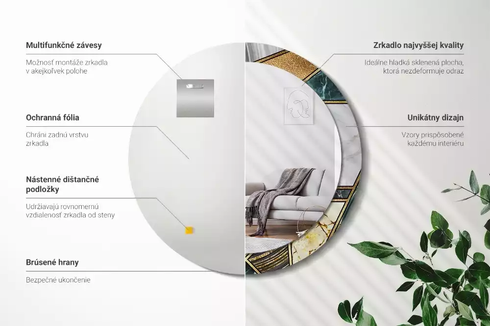 Oglindă rotundă ramă cu imprimeu Stil marmură