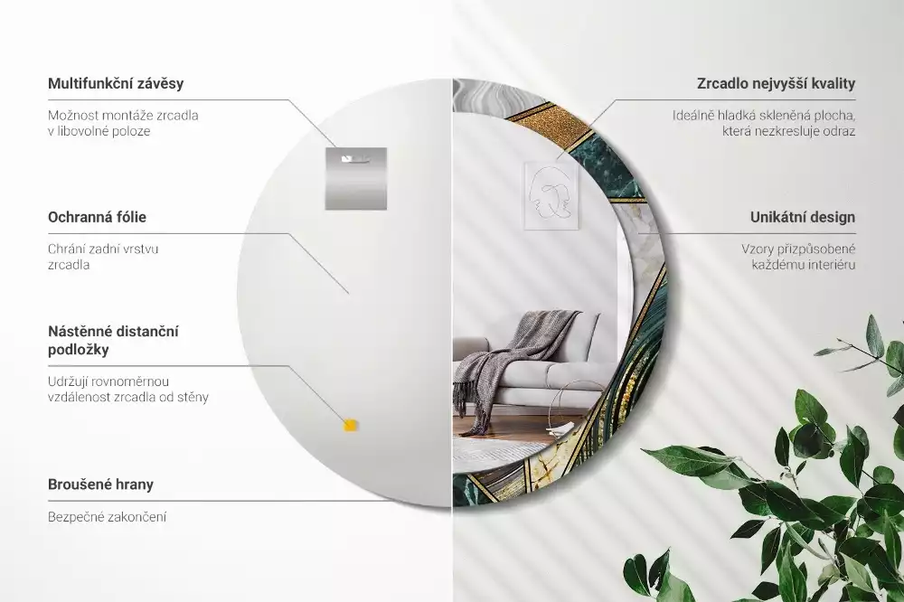 Oglindă rotundă ramă cu imprimeu Stil marmură