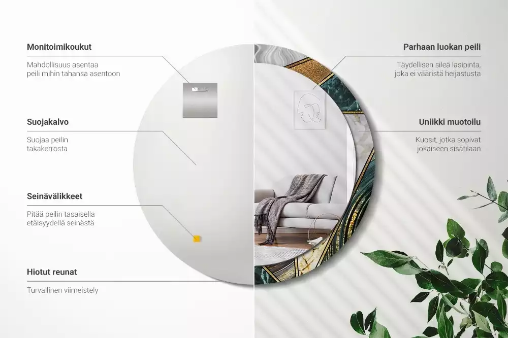 Oglindă rotundă ramă cu imprimeu Stil marmură