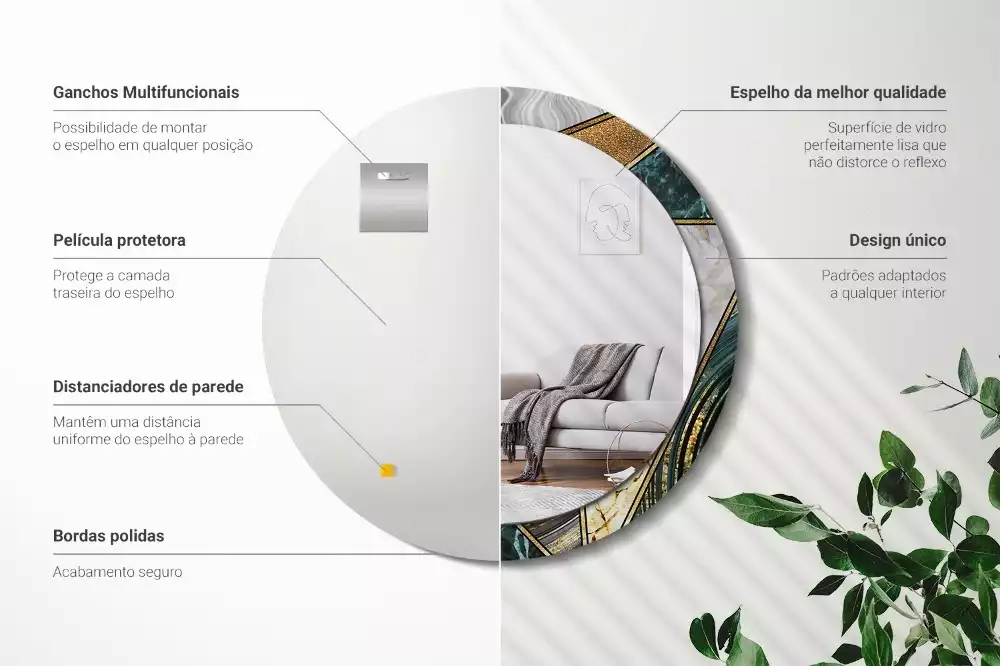 Oglindă rotundă ramă cu imprimeu Stil marmură