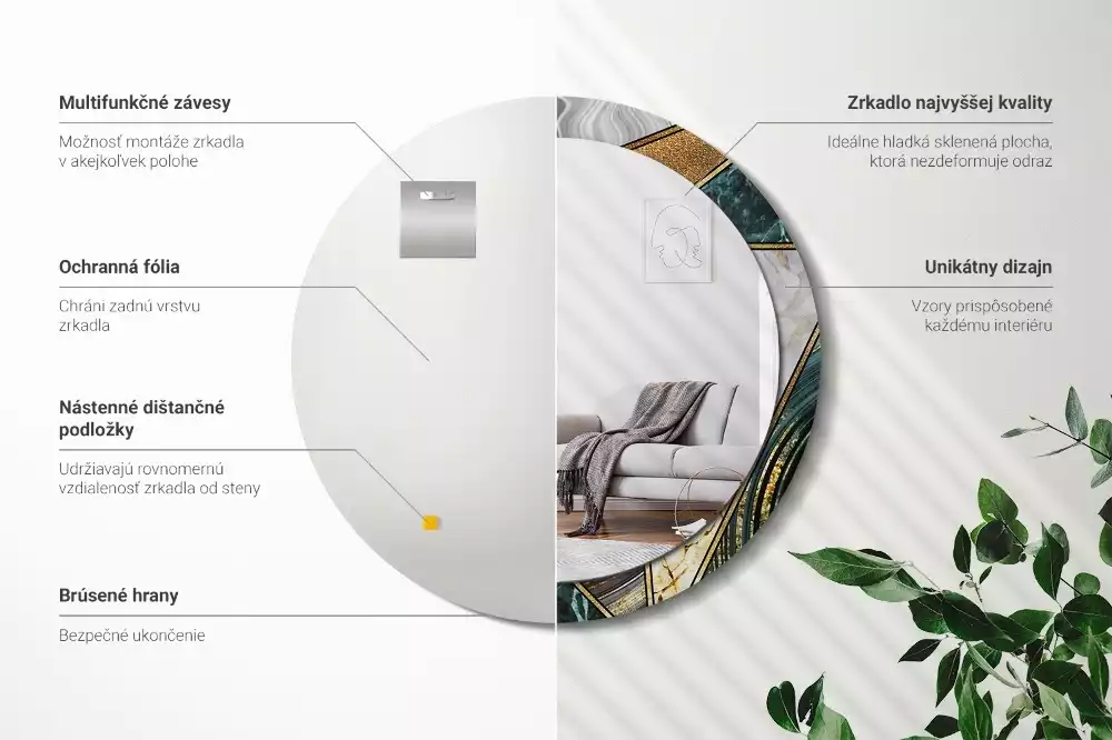 Oglindă rotundă ramă cu imprimeu Stil marmură