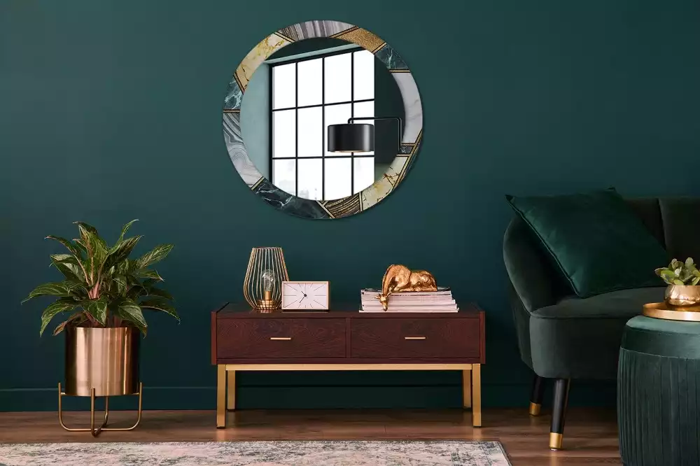 Oglindă rotundă ramă cu imprimeu Stil marmură