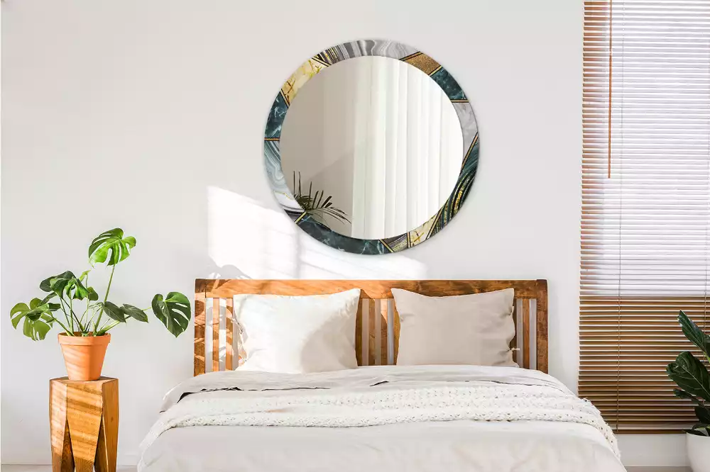 Oglindă rotundă ramă cu imprimeu Stil marmură