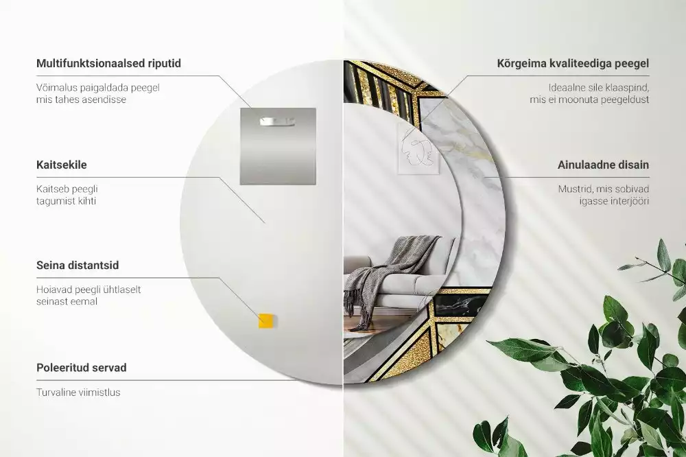 Oglindă rotundă ramă cu imprimeu Stil marmură