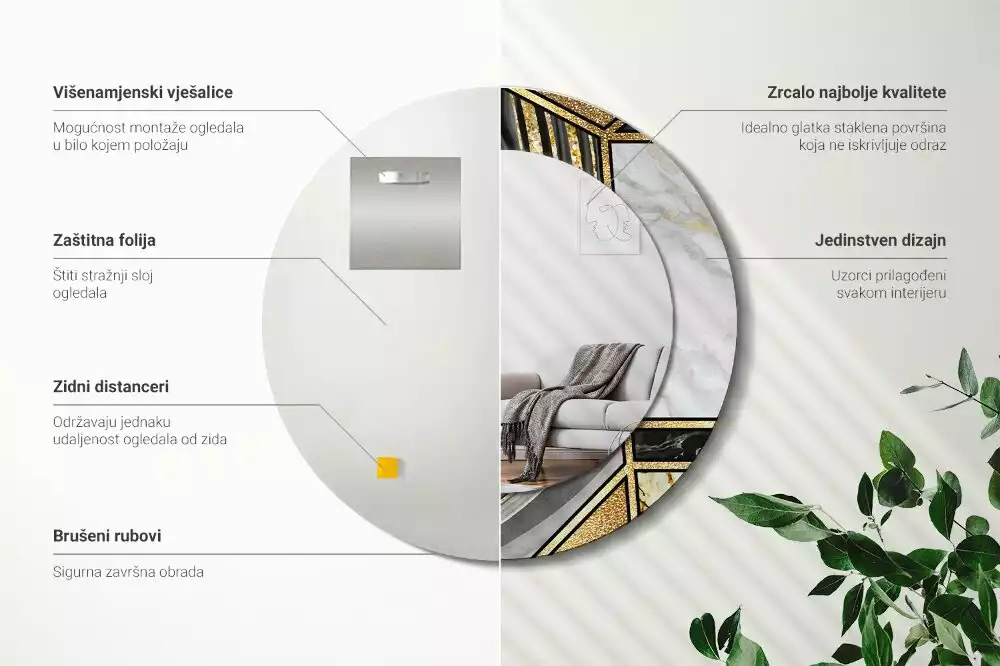 Oglindă rotundă ramă cu imprimeu Stil marmură