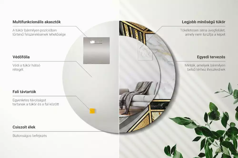 Oglindă rotundă ramă cu imprimeu Stil marmură