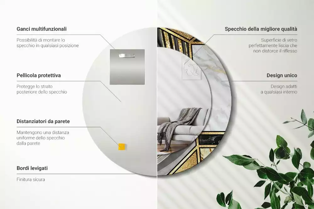 Oglindă rotundă ramă cu imprimeu Stil marmură