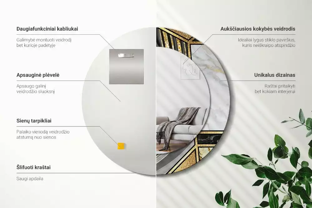 Oglindă rotundă ramă cu imprimeu Stil marmură