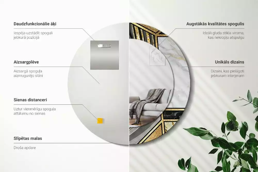 Oglindă rotundă ramă cu imprimeu Stil marmură