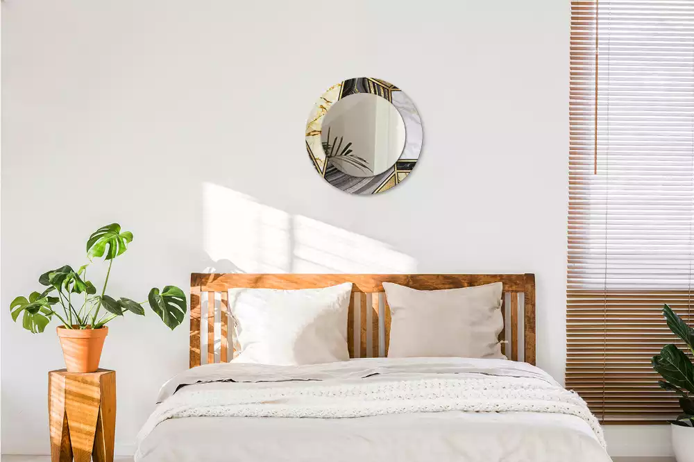 Oglindă rotundă ramă cu imprimeu Stil marmură