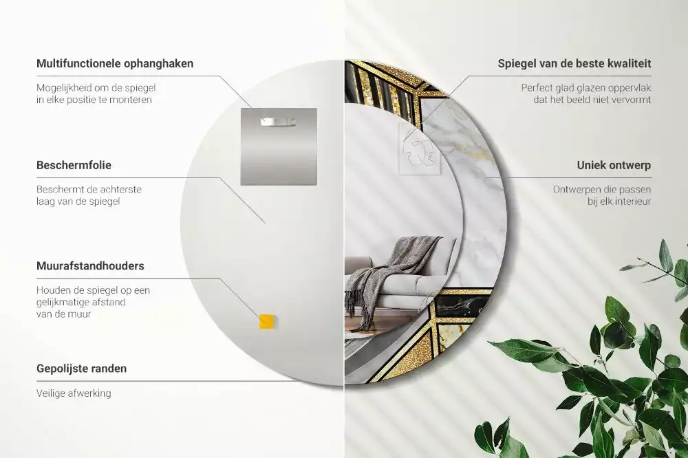 Oglindă rotundă ramă cu imprimeu Stil marmură