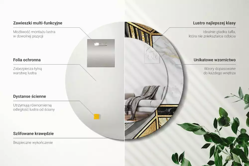 Oglindă rotundă ramă cu imprimeu Stil marmură