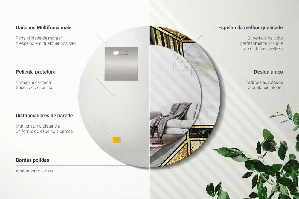 Oglindă rotundă ramă cu imprimeu Stil marmură