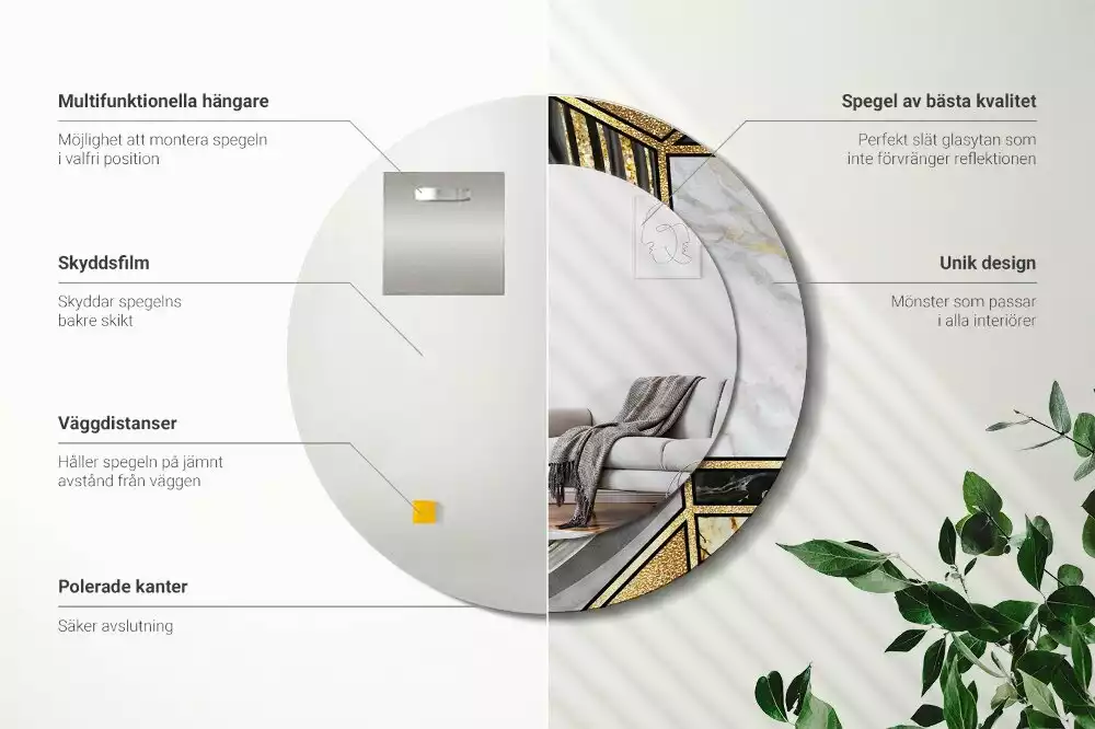 Oglindă rotundă ramă cu imprimeu Stil marmură