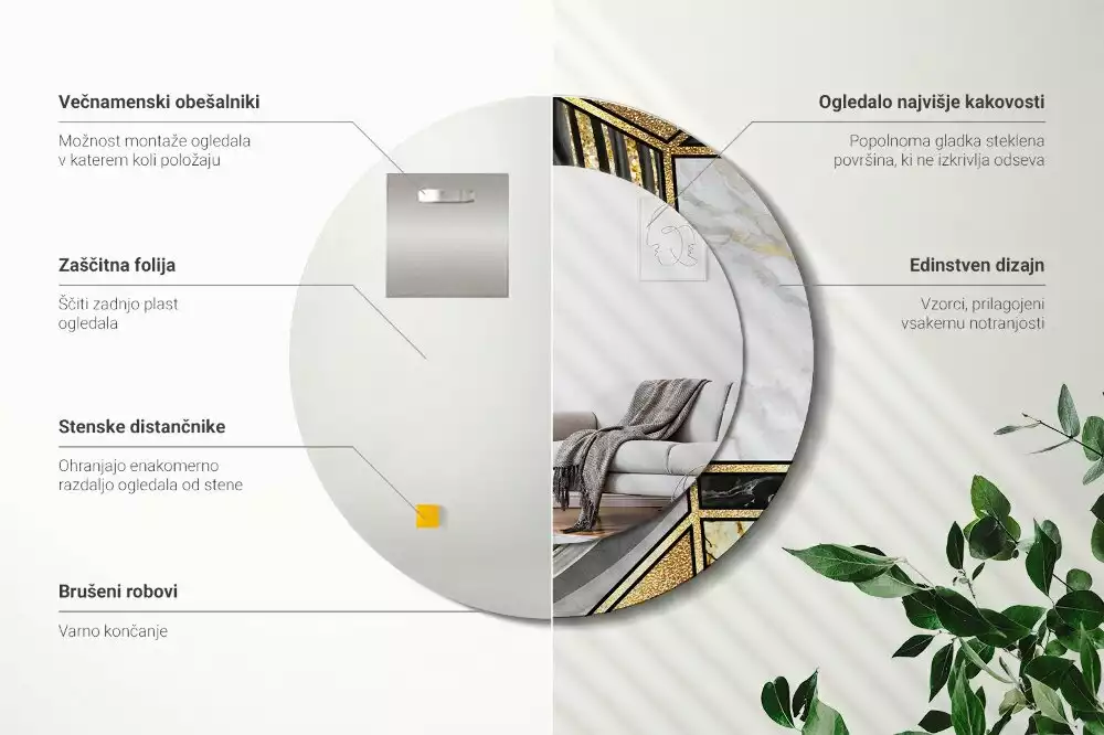 Oglindă rotundă ramă cu imprimeu Stil marmură