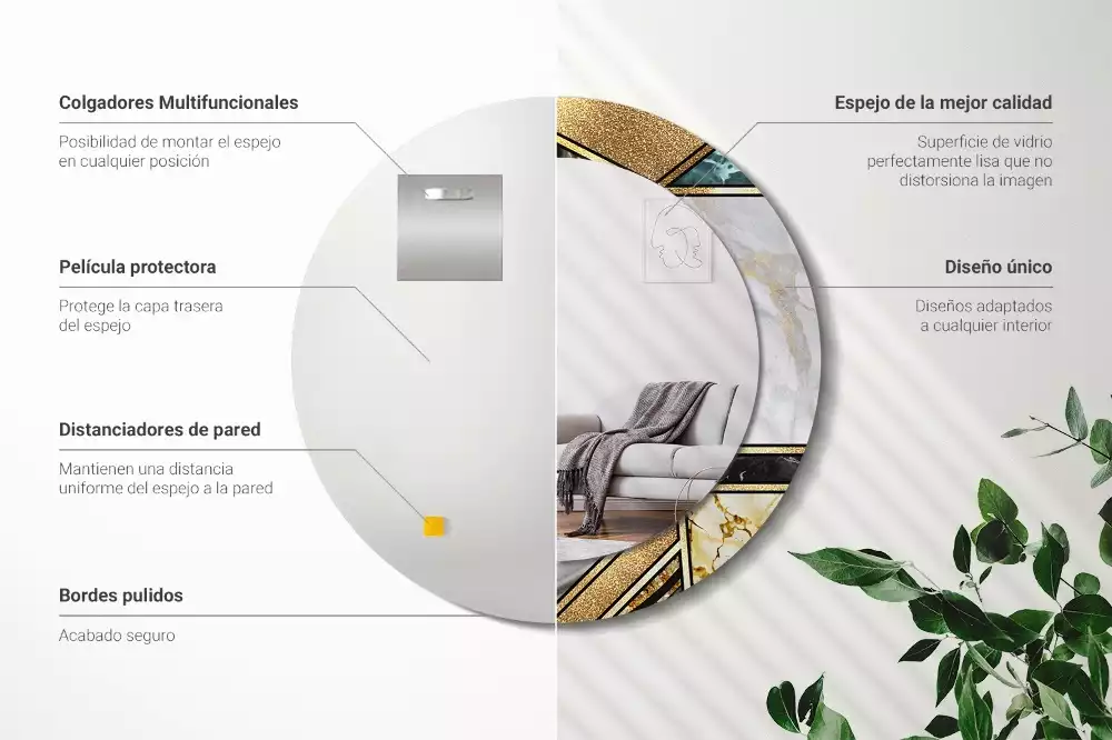 Oglindă rotundă ramă cu imprimeu Stil marmură