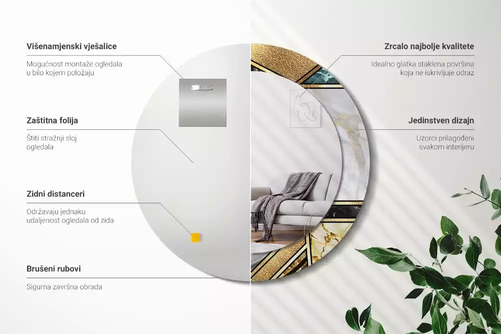 Oglindă rotundă ramă cu imprimeu Stil marmură