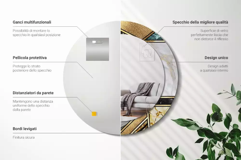 Oglindă rotundă ramă cu imprimeu Stil marmură