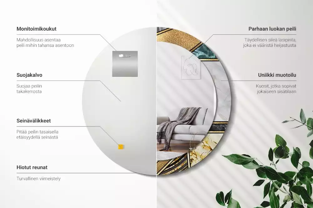 Oglindă rotundă ramă cu imprimeu Stil marmură