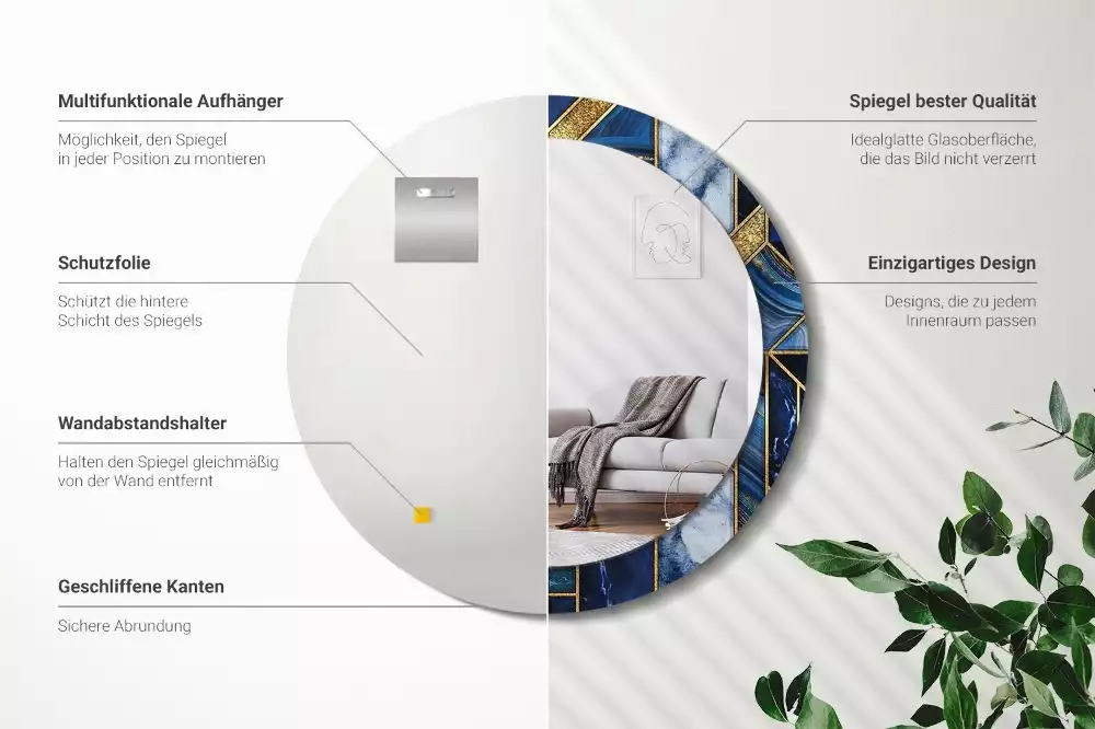 Oglindă cu decor rotundă Marmură modernă