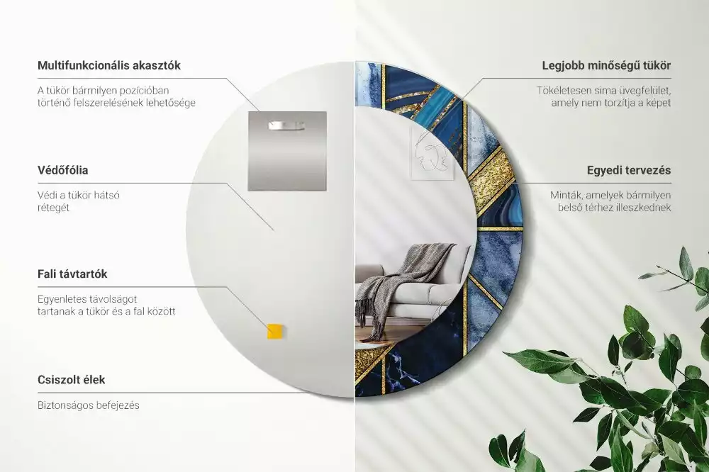 Oglindă cu decor rotundă Marmură modernă