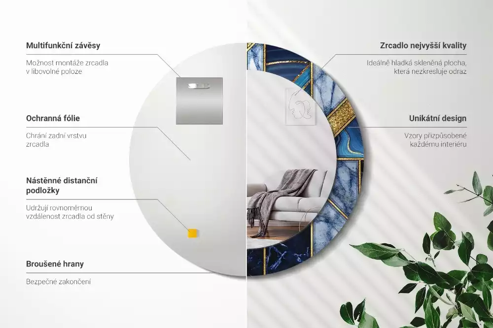 Oglindă cu decor rotundă Marmură modernă