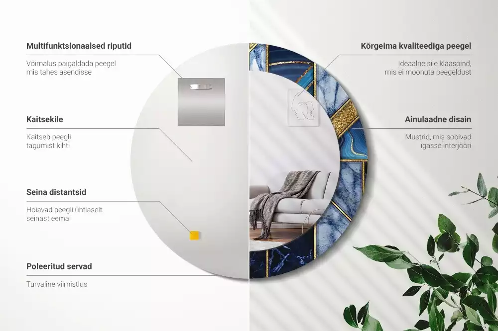 Oglindă cu decor rotundă Marmură modernă