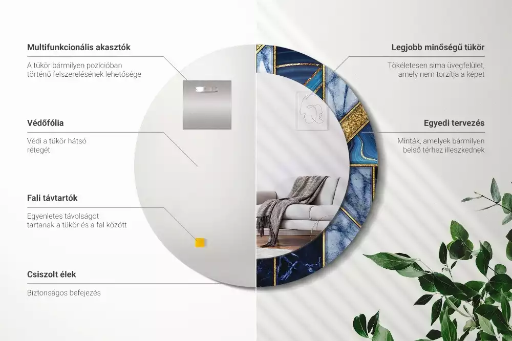 Oglindă cu decor rotundă Marmură modernă